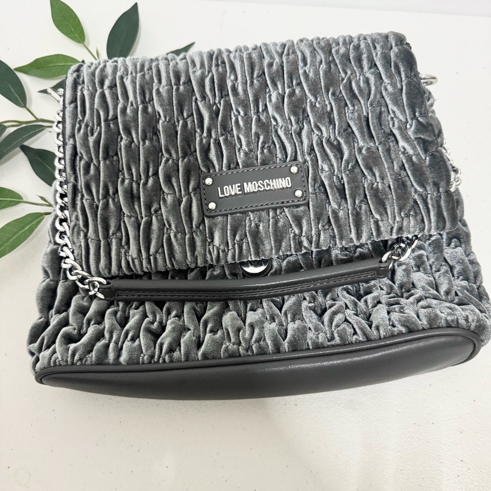 Love Moschino Gray Velvet Quilted Shoulder Bag